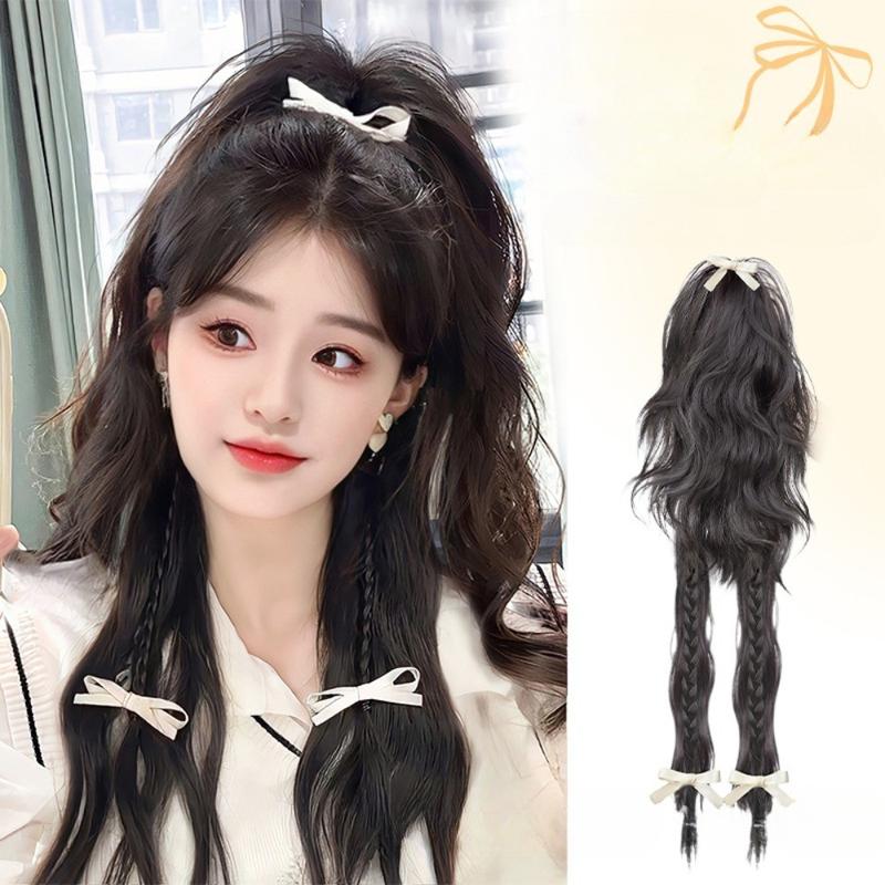 Tóc Nối, Phong Cách Y2K Dopamine, Dành Cho Bé Gái, Có Thắt Nơ, Kiểu Bện, Kẹp Tóc Giả, Tóc Đuôi Ngựa Mô Phỏng, Đấm Bốc, Nửa Buộc Dây, Tóc Nữ