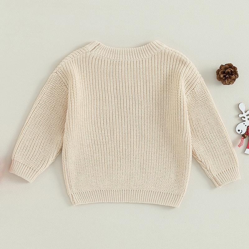 Baby Girls Christmas Knit Sweater Beige Long Sleeve Letter Print Pullover Knitwear 7