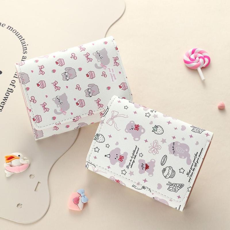 Ví ngắn, da PU dễ thương, thiết kế hoạt hình mèo Kitty, với Thắt Nơ ví đựng tiền Xu, thích hợp cho sinh viên, túi tiền 1