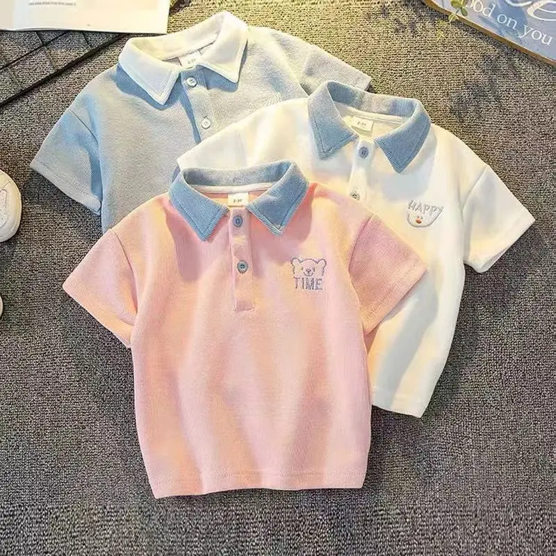 Áo Thun Trơn Cho Trẻ Em, Quần Áo Trẻ Em Đẹp Trai, Áo Sơ Mi Cổ Polo Bé Trai, Dễ Phối Đồ, Áo Thun Họa Tiết Thông Thường Thích Hợp Cho Mùa Hè 2024, Hàng Mới Về