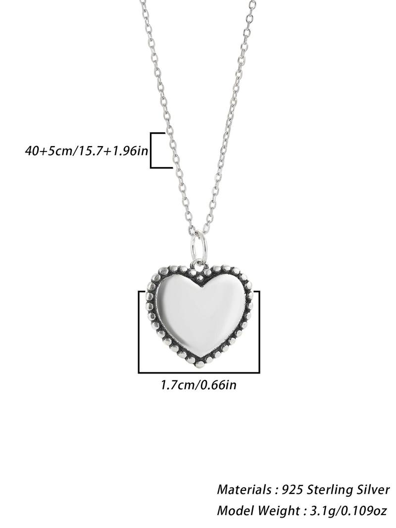 Product Introduction of 925 Sterling Silver Vintage Heart Shaped Pendant Necklace for Women, Fashion Jewelry for Party, Daily Decor, Trendy All-match & Exquisite Jewelry for Birthday Gift 1