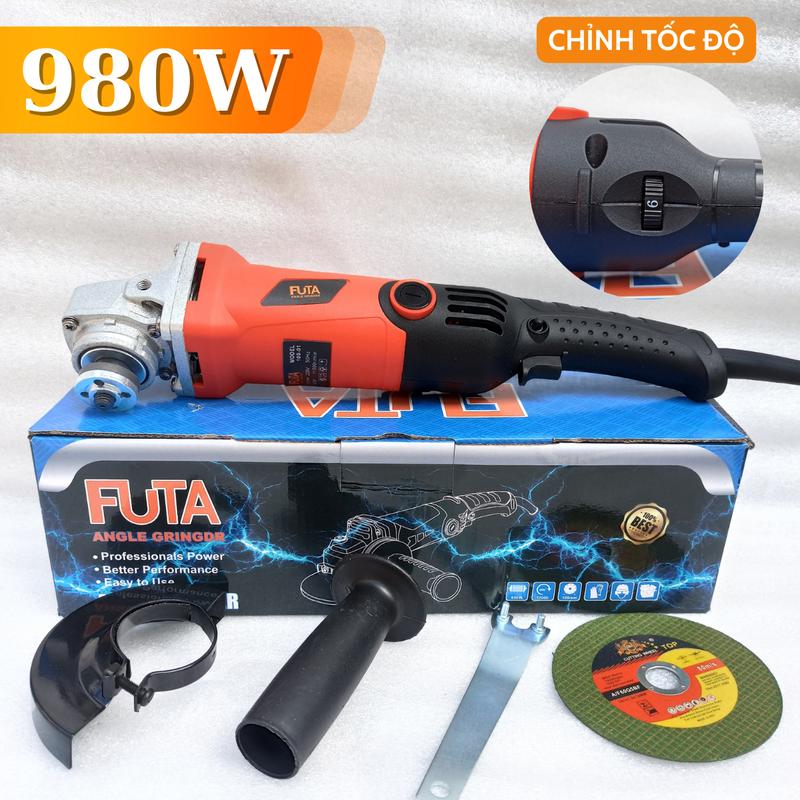 Máy mài chỉnh tốc độ FUTA công suất 980w, máy cắt góc 100mm đuôi chuột tặng kèm đĩa cắt 1 tấc