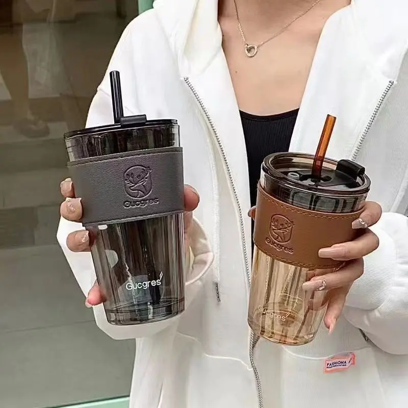 Tumbler Gelas Kaca Botol Minum Aesthetic Mug Kopi Cup Glass Dengan Case dan Sedotan 6