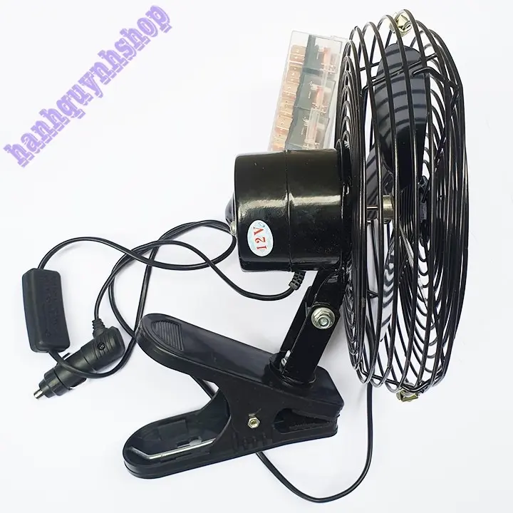 Quạt Kẹp Trên Xe Ô Tô Lồng Sắt Đen 12 và 24v Cánh sắt  - Đường Kính 22cm 1