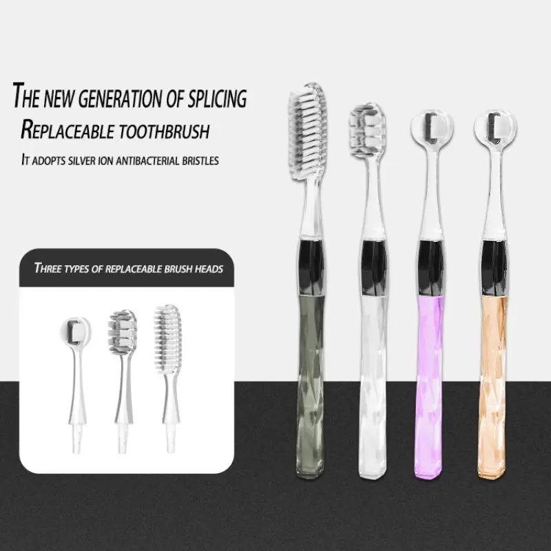 Toothbrush Set, 1 Count Toothbrush Handle & 3 Counts Replaceable Brush Head, Soft Bristle Toothbrush for Adults, Oral Care Product 3