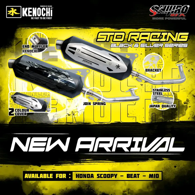 KNALPOT STANDAR RACING KENOCHI TYPE K SERIES BLACK FOR MIO KARBU MIO J MIO M3 SOUL GT XEON RC FAZZIO BEAT SCOOPY GENIO VARIO 110 6