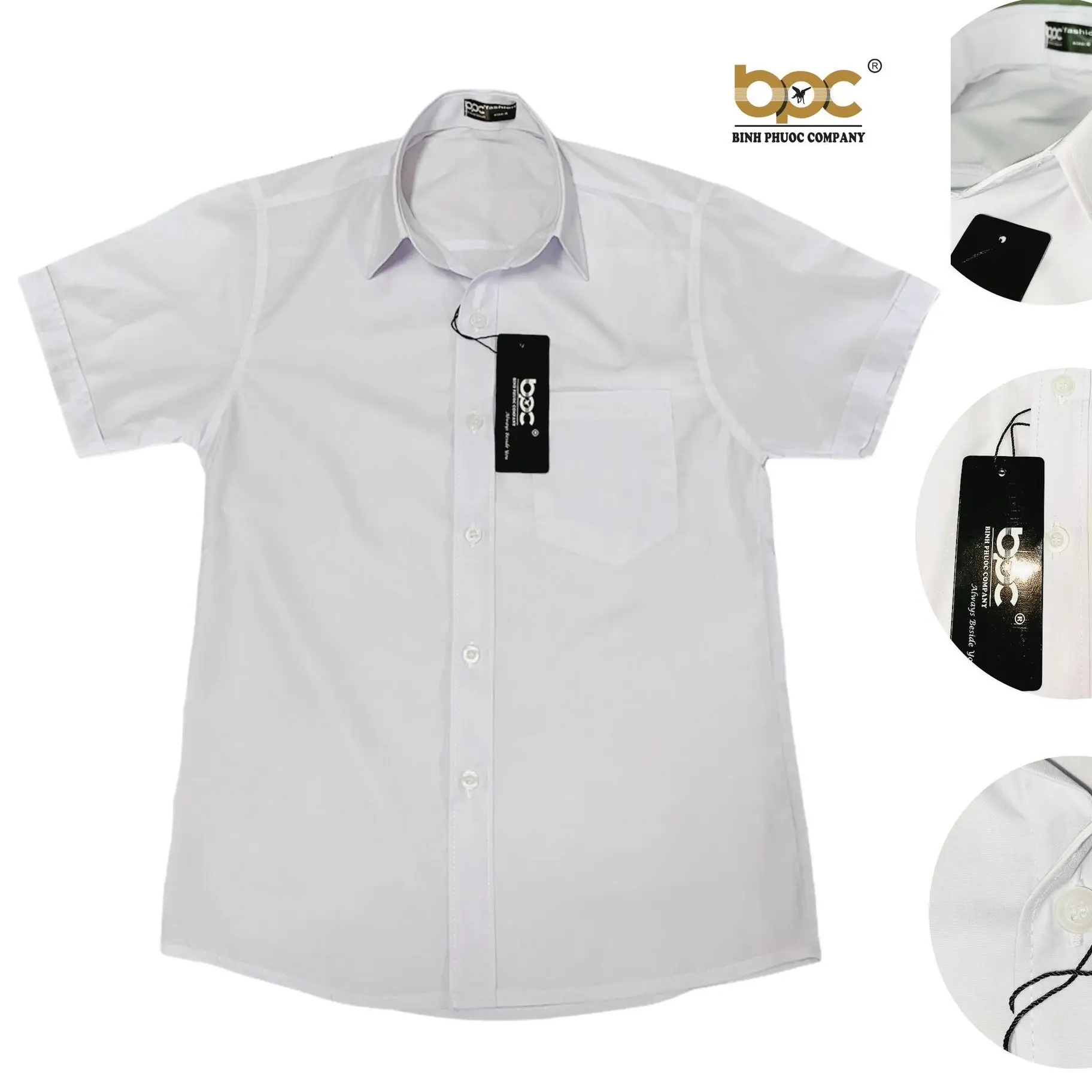 ÁO SƠ MI TRẮNG TRƠN TAY NGẮN NAM HỌC SINH CẤP 1,2, CHẤT VẢI KATE MỀM MỊN, HÀNG LOẠI 1.