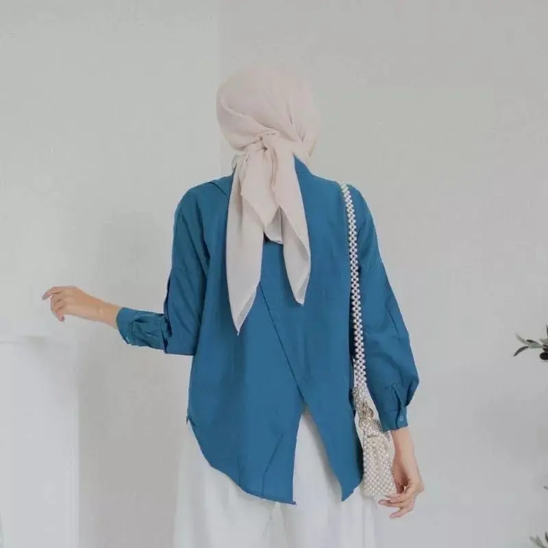 NELKA KEMEJA LINEN RAMI BELAH BELAKANG by ERIZ GALLERY baju panjang atasan  oversize wanita basic