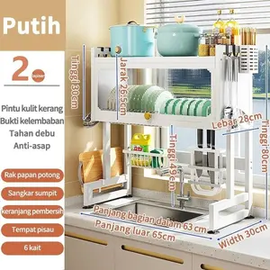 [Spesial Live] ES Rak Piring Wastafel  Kabinet Stainless Carbon Rak Dapur Kuat Kokoh Tahan Karat Putih Hitam Mudah Dibersihkan - 65cm Kabinet Putih