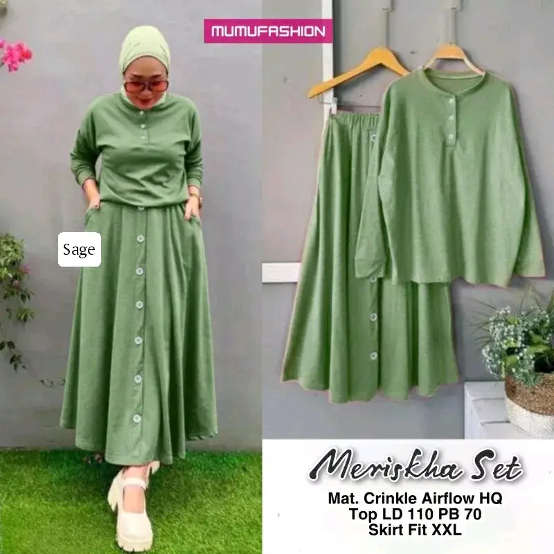 RATI - MERISKHA SET ROK CRINKLE Setelan Remaja Wanita Dewasa Muslim Nyaman Kekinian by Mumufashion