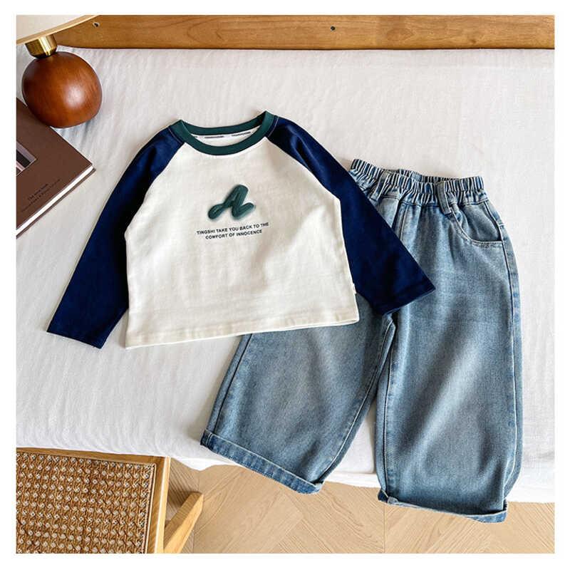 Product Introduction of Wind Valley 2024 new children's clothing Korean version contrasting color raglan sleeve T shirt boys versatile base for spring and autumn 20