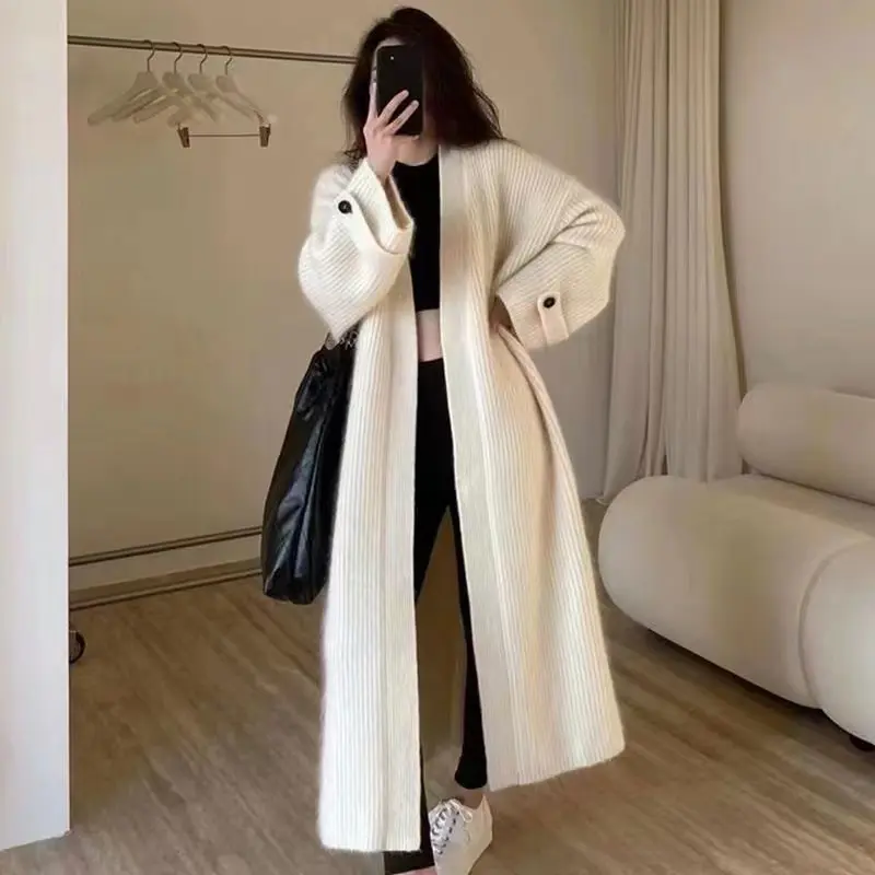 Áo Cardigan Dệt Kim Dài Trung Bình Retro Nhật Bản Cho Nữ, Thiết Kế Mới, Áo Len Lười Biếng Dáng Rộng, Áo Khoác, Áo Khoác Hợp Thời Trang