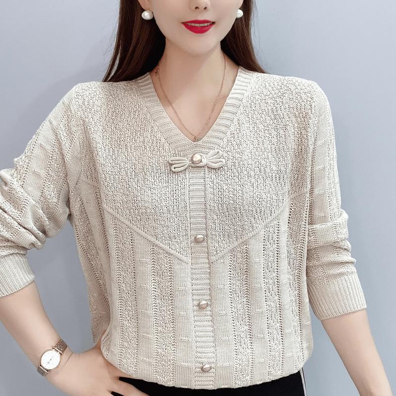 Product Introduction of Áo Len Dệt Kim Dài Tay Dáng Rộng Khoét Lỗ dễ phối đồ Phong Cách Phương Tây Đơn Giản Cơ Sở Nơ Mới Mùa Thu  Nữ Women Top Vàng 4