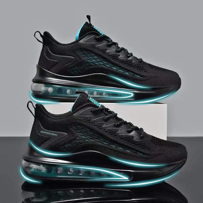 Men's Running Air Cushion Shoes Spring and Autumn New Trendy Flyknit Breathable Soft Bottom Men's Casual Shoes Cross border Sports Shoes Men's Casual Sneaker