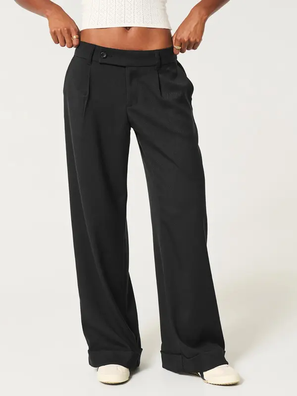 Women's Solid Color Straight Leg Pants, Casual Comfy Trousers for Daily Wear, Ladies Bottoms for Summer 0