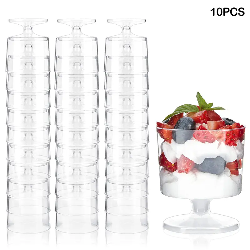 Cawan Pencuci Mulut Pakai Buang, Cawan Jeli, Cawan Plastik Pakai Buang, Cawan Yogurt Jeli Mousse Lutsinar, Alat Pembakar, Bekas Makanan, Set 10, [YCK]