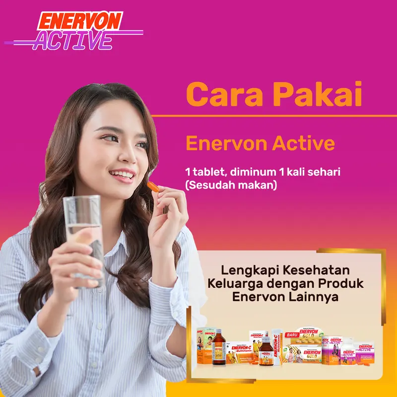 Enervon Active Non-Acidic Vitamin C, B Complex, Zinc Suplemen Multivitamin dan Mineral Isi 30 Tablet (1 Botol x 30) 4