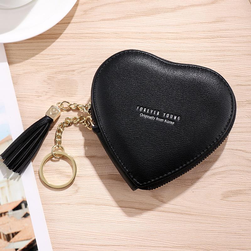 Product Introduction of Fashion heart-shaped female purse PU leather tassel mini clutch keychain coin purse 11