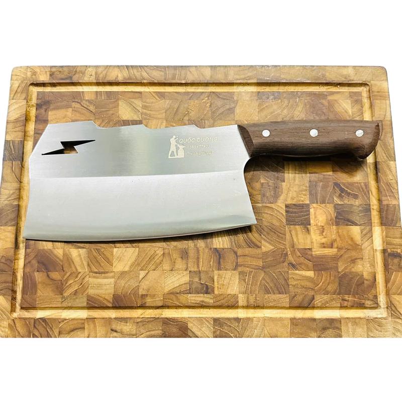 Dao chặt cán ốp thép trắng Nhật không han gỉ độ cứng 60HRC bản 900g- 1,1kg  chuyên chặt xương ống ( bản có tia sét )