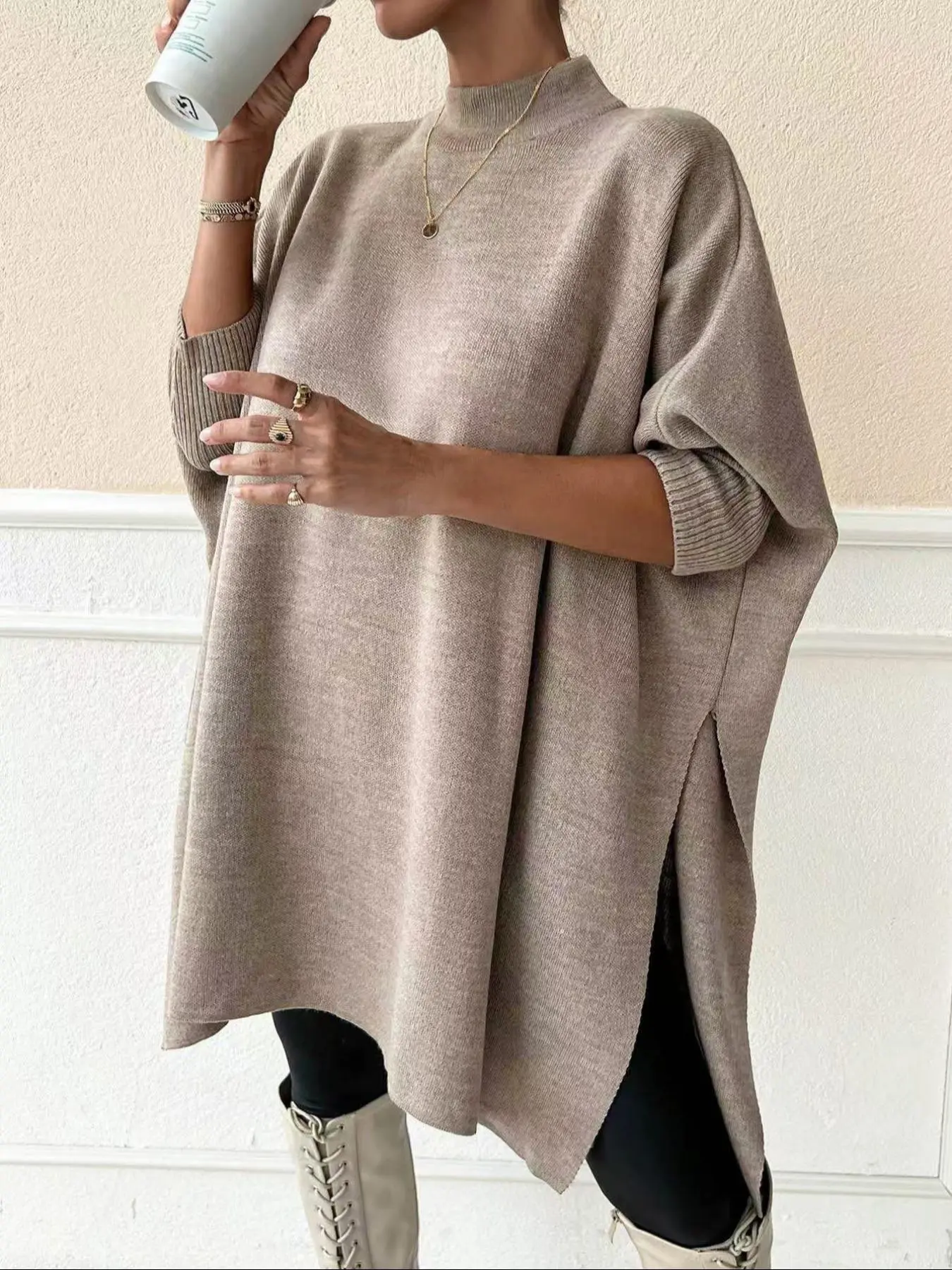 Women's Solid Color Sweater, Casual Long Sleeve Jumper for Fall & Winter, Fashion Ladies' Knitwear for Daily Wear