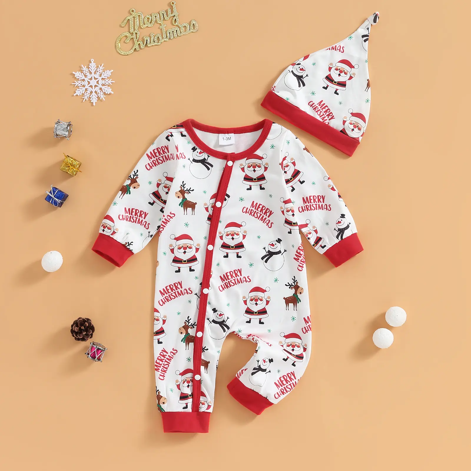 Baby Girls Boys Rompers Christmas Clothes Fall Bodysuits with Hat