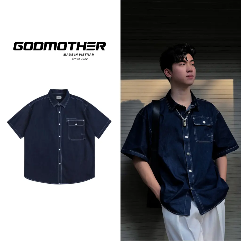 Áo Sơ Mi Denim Basic Godmother Xuân Hè 2024 Nam Menswear Shirt
