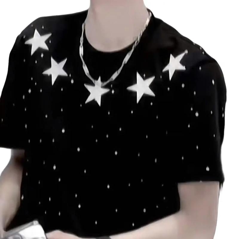 Áo Thun Ngôi Sao Kim Tuyến In Chấm Sơn Top Menswear Cổ Tròn pp hoodie áo  ngôi