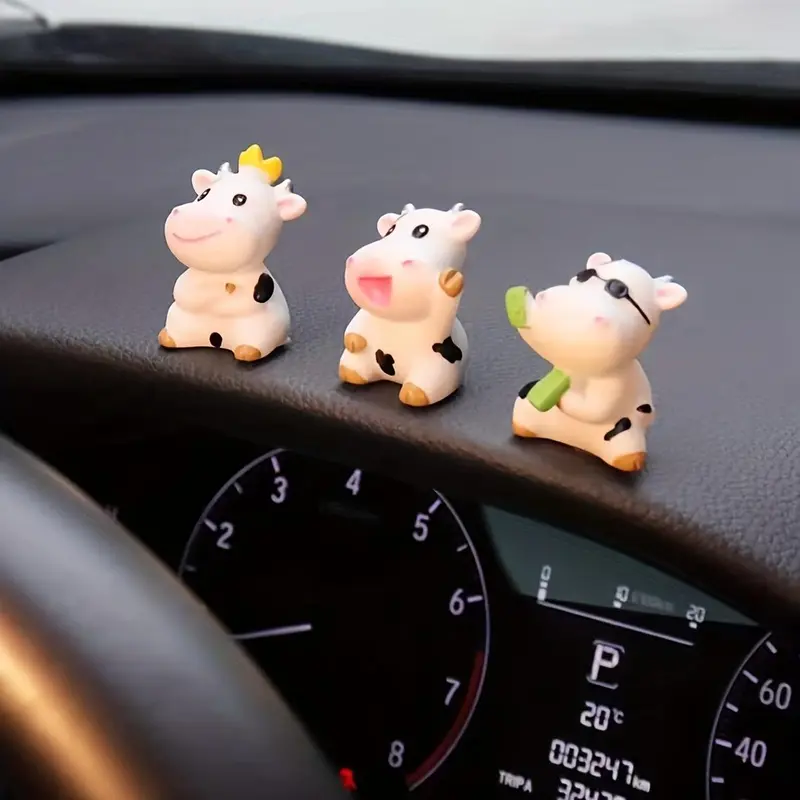 Cute Cow Design Car Ornament, 8 Counts Car Interior Decoration, Sweet Furniture Ornament, Center Console Screen Decoration 1
