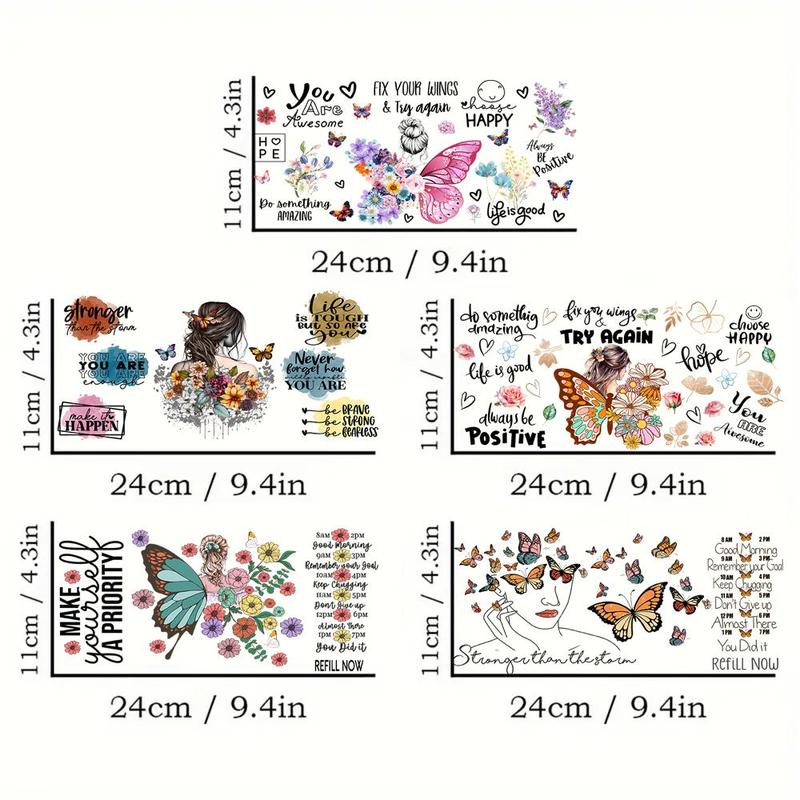Butterfly Pattern UV DTF Transfer Sticker, 5 Counts/set DIY Sticker for Glass Bottle, Glass Cup Decorative Transfer Decal 1