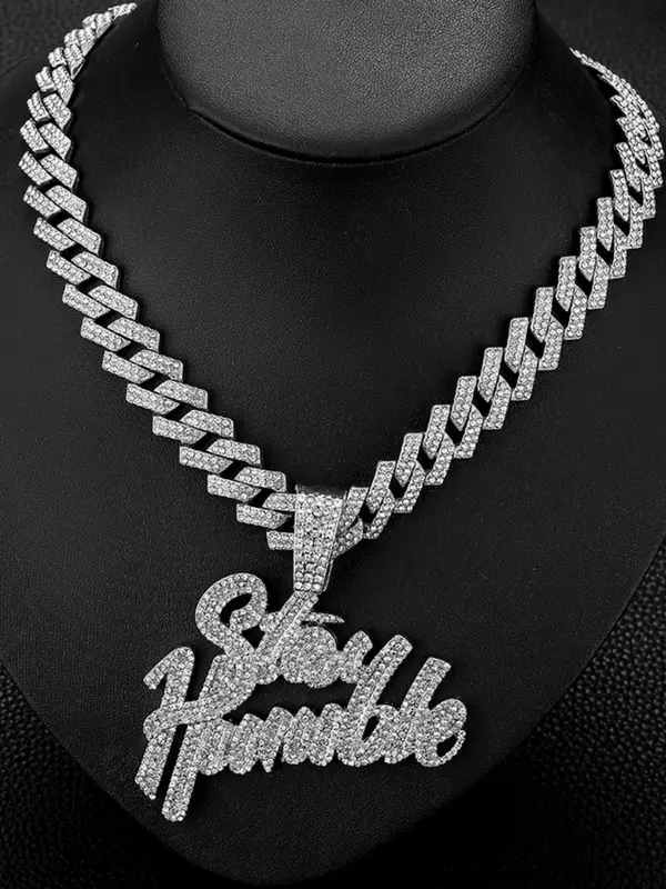 Rhinestone Decor Letter Charm Pendant Necklace for Men & Women,  Trendy Chunky Chain Design Pendant Necklace, Hip Hop Iced out Jewelry As Birthday Gift 0