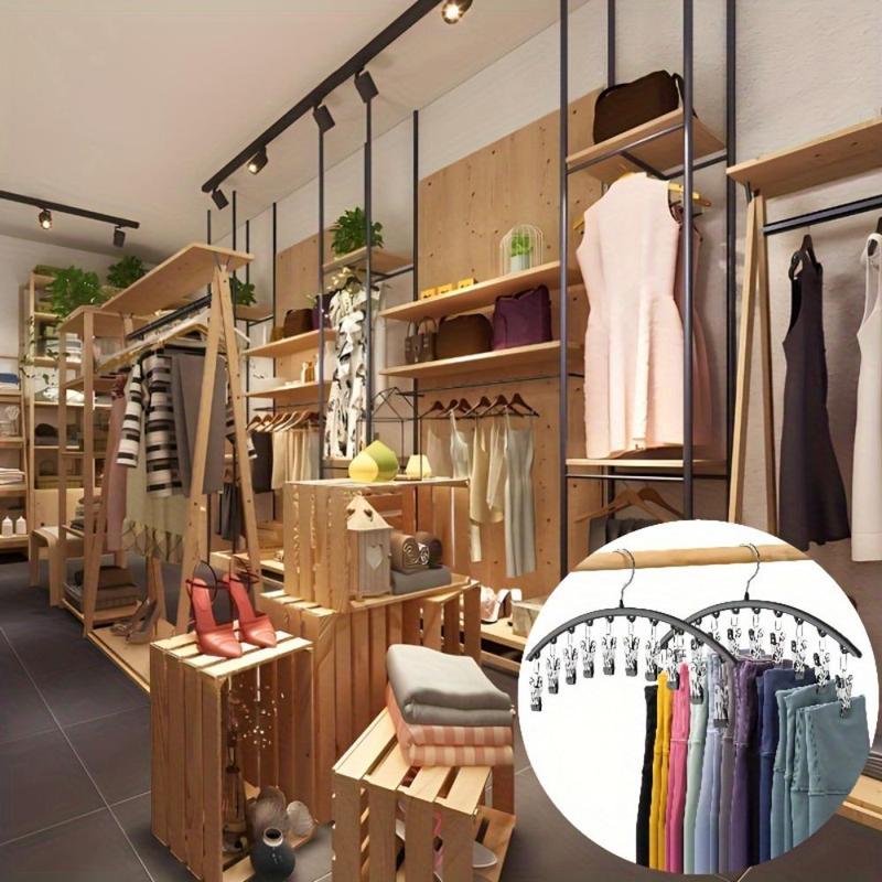 Product Introduction of Stainless Steel Leggings Hanger, 2 Counts Space Saving Curved Hanger with 10 Clips, Pants Socks Hanger for Clothes Shops, Home Organizer 3