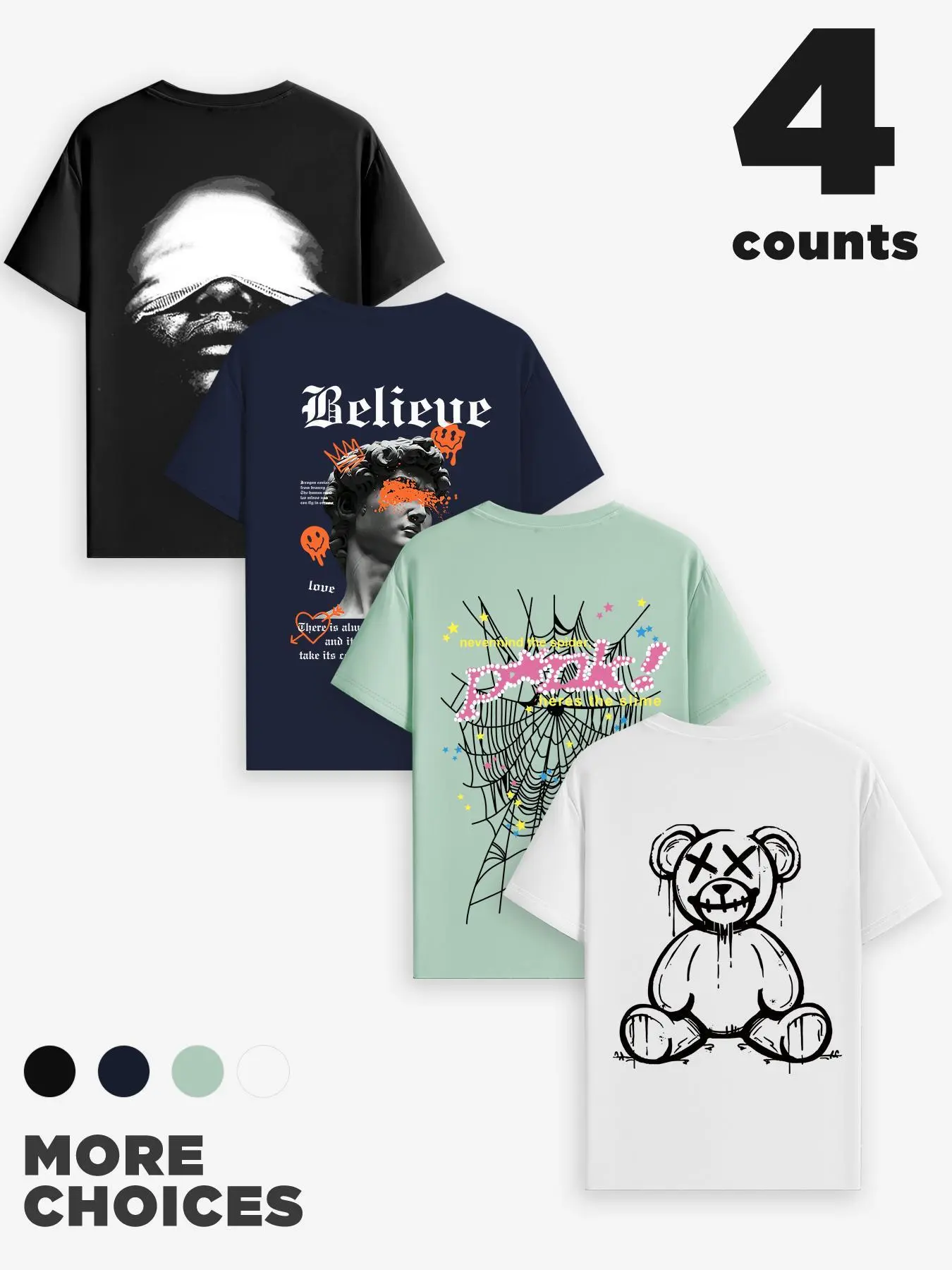 【Plus Size】 Men's Graphic Print Round Neck Tee, Regular Fit Casual Street Short Sleeve T-shirt, Men's Summer Top for Daily Wear