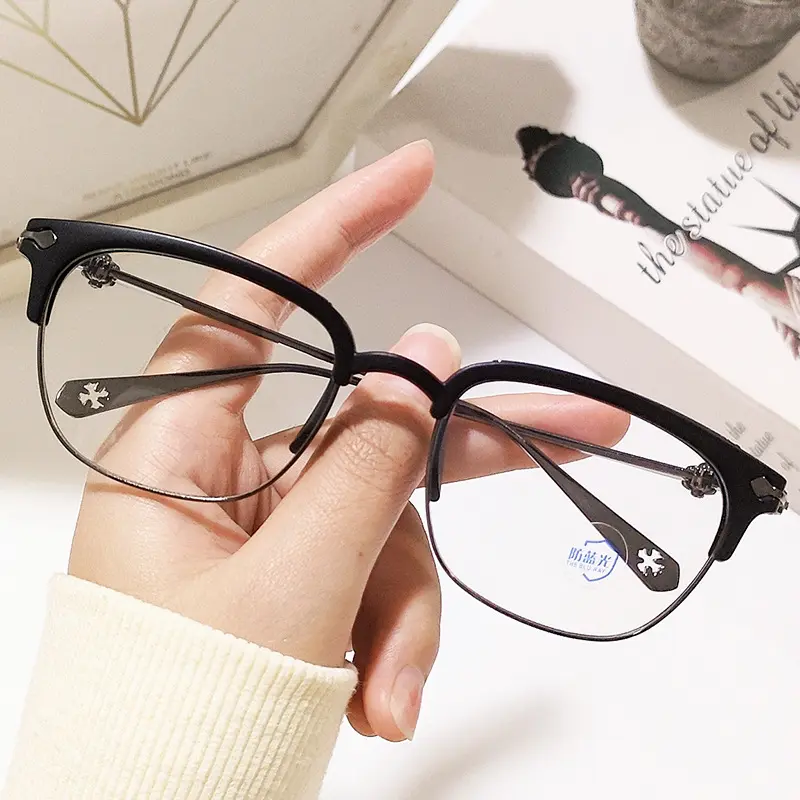Kính Đọc Sách, Phong Cách Hàn Quốc, Dành Cho Nam Và Nữ, Sành Điệu, Chống Ánh Sáng Xanh, Chống Bức Xạ, Không Đọc Sách, Kính Bảo Vệ Nửa Gọng, Xu Zhiqian Cùng Phong Cách, Hợp Xu hướng gọng  oval  thiên  tròn  nam kinh nut hoi trang