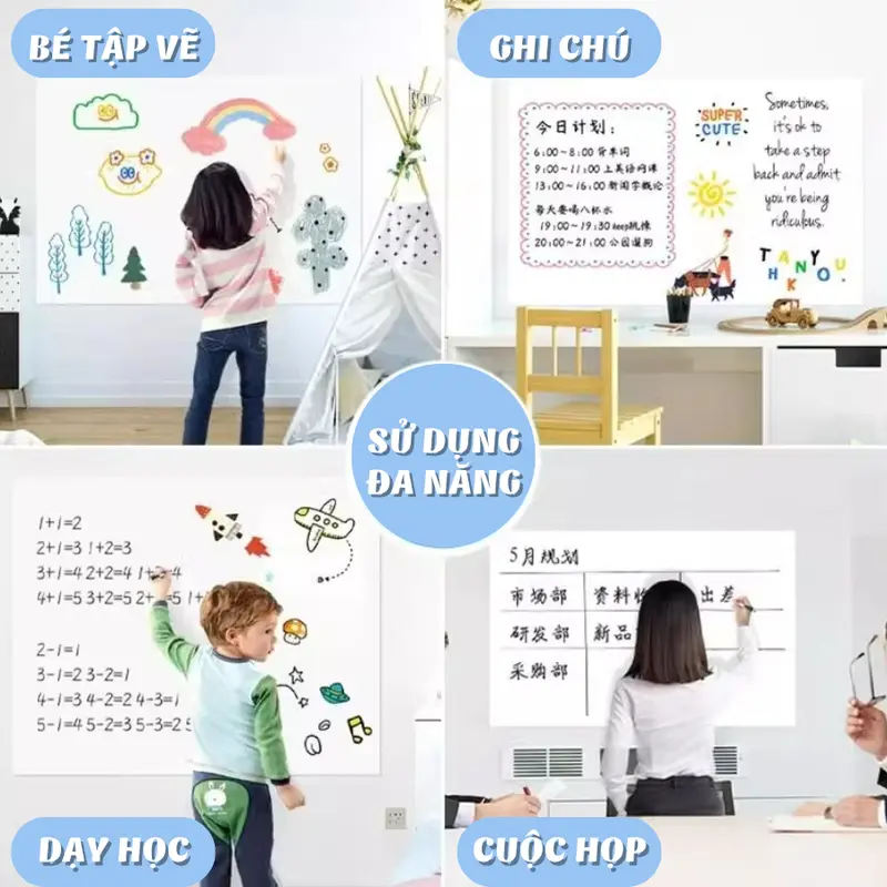 Bảng Trắng Dán Tường Từ Tính Không Dùng Keo, Bảng Viết Bút Lông 2