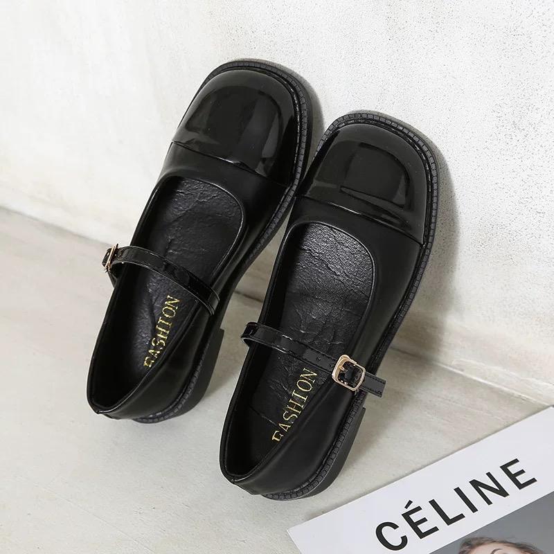 Giày lolita nữ mũi vuông bóng đế thấp quai cài Shoes 7