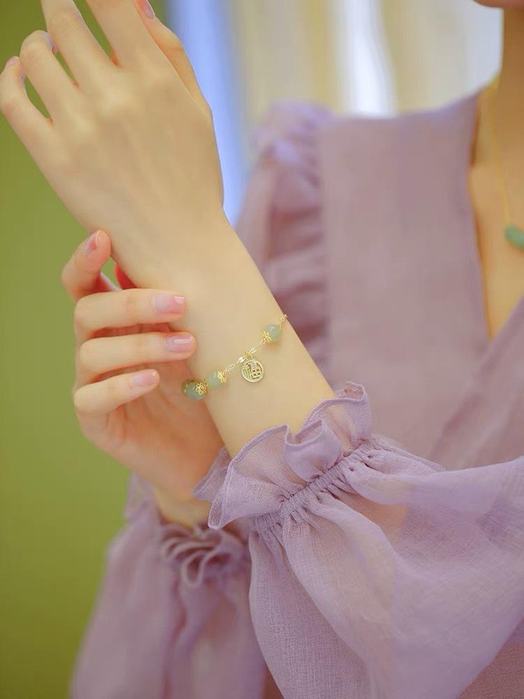 Product Introduction of Design Fu Character Bracelet Female Sansheng I Natural Hetian Retro High Sense Ins Couple Girlfriends 12