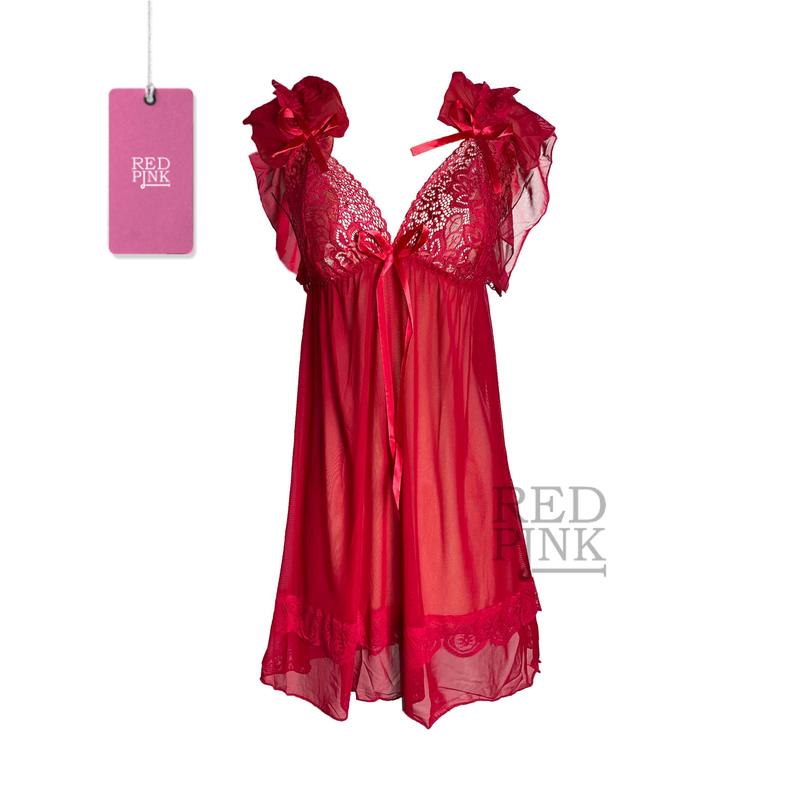 [Red Pink] Lingerie Dress Fit Hitam Big Jumbo Size Baju Tidur Daster Jumbo Wanita Premium X3P 1