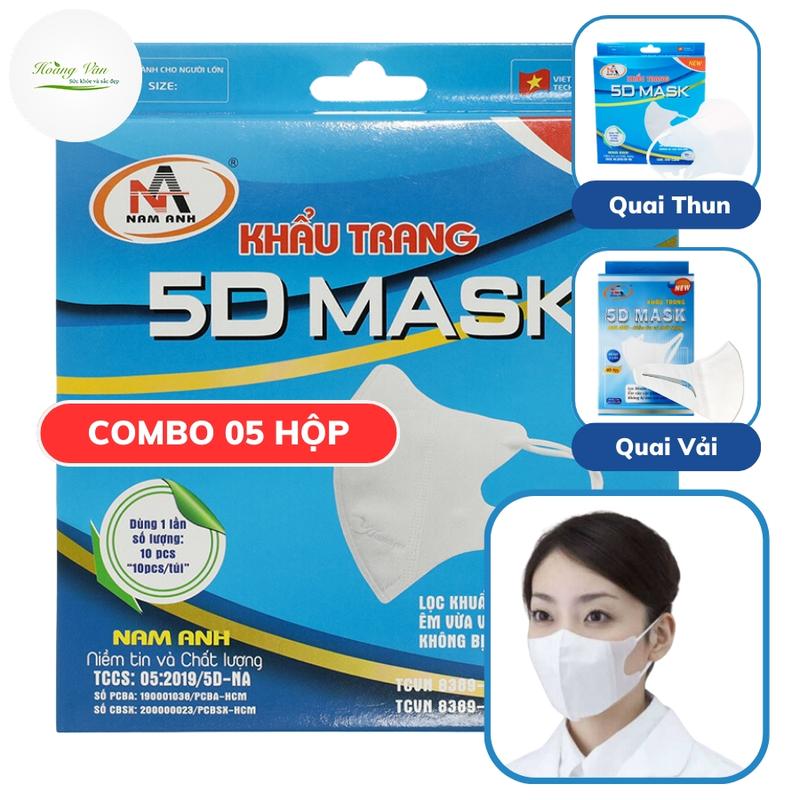 Combo 5 Hộp Khẩu trang 5D Mask 3 lớp Nam Anh - Hộp 10 cái Phụ Kiện Che Mặt bảo vệ khi đi ra đường