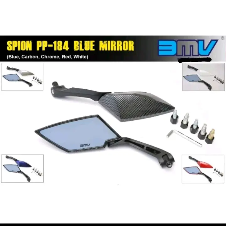 SPION BMV PP-184 CARBON KACA BIRU UNIVERSAL TANGKAI PLASTIK