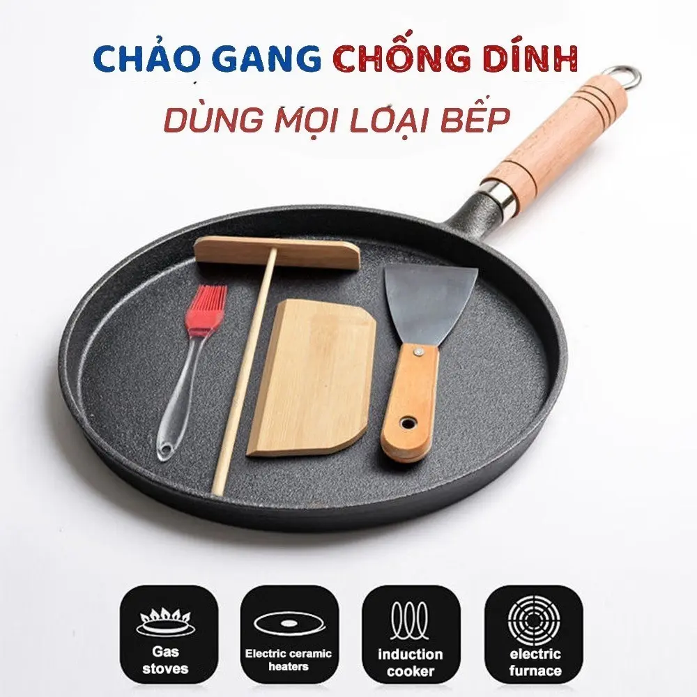 Chảo Gang Làm Bánh Chống Dính, Chảo Gang Bánh Xèo, Chảo Rán Chống Dính Size 20/26cm Dùng Được Bếp Từ,DÙNG MỌI LOẠI BẾP