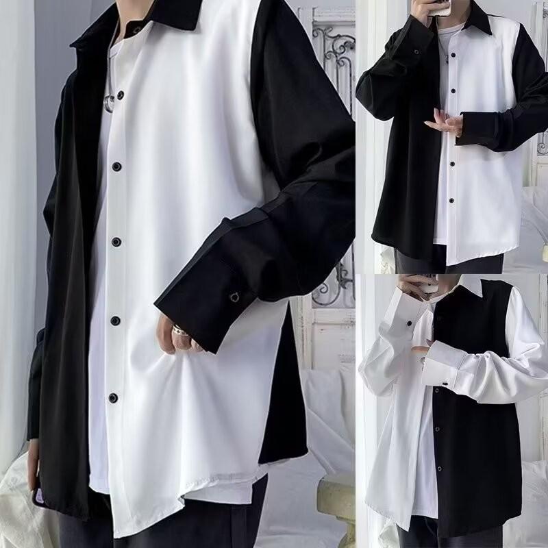 Áo Sơ Mi Dài Tay Phong Cách Hàn Quốc Thiết Kế Thời Trang Màu Sắc Chắp Vá Đơn Giản Và Unisex Dành Cho Nam Và Nữ Dáng Rộng Vừa Vặn Thích Hợp Cho Học Sinh Thanh Thiếu Niên Và Cặp Đôi Áo Thường Ngày Trơn