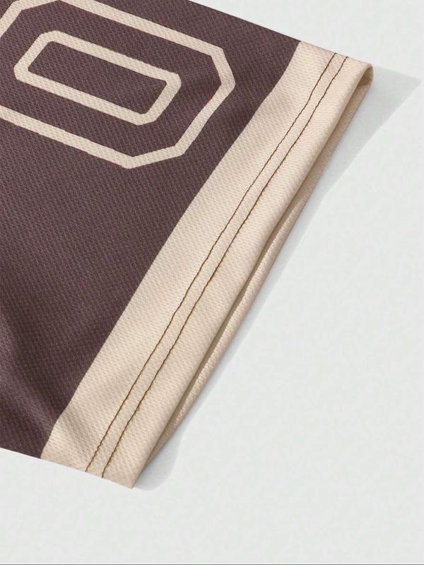 Men's Colorblock Letter Print Drop Shoulder Tee, Regular Fit Casual Short Sleeve Round Neck T-Shirt for Summer, Fashion Men's Top for Daily Wear 4