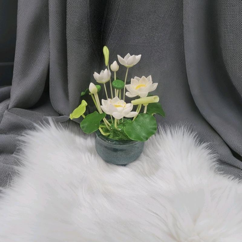 Chậu hoa sen đất sét mini để bàn phật, taplo xe ô tô, trang trí kệ tủ 3