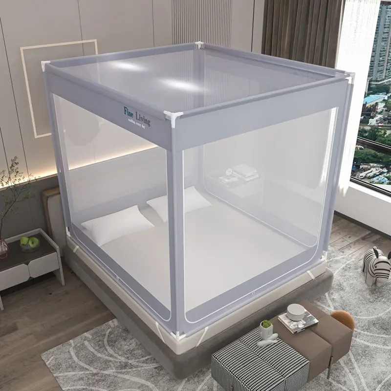 Màn chống muỗi, Gia dụng, Một mảnh, Bộ đầy đủ, Dày dặn, Có giá đỡ, Chống sốc, Đóng hoàn toàn, Dây kéo, Thích hợp cho giường ngủ, Rèm giường, Được lắp đặt trên giường 2