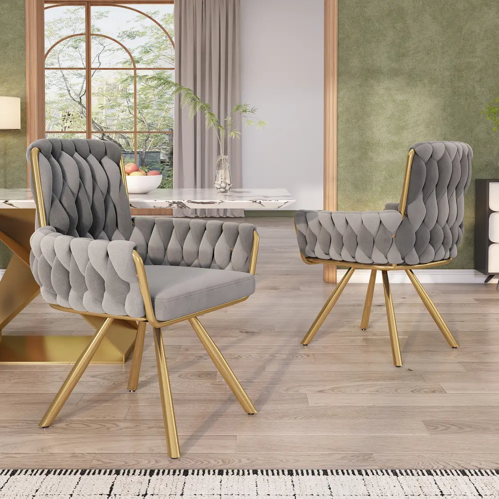 Set of 2,velvet dining chair, Armchair, single luxurious living room and bedroom swivel chair, Leisure swivel chair with four metal support legs bar  stools  kitchen Furniture Lounge
