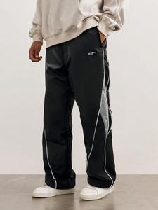 Pantalones de pierna recta con cintura con cordón de unión en contraste con bloques de color para hombre, pantalones de bolsillo cómodos e informales para uso diario, fondos de hombre para todas las estaciones