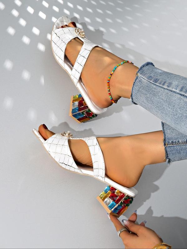 Women's Fashionable Patchwork Design High Heel Sandals, Casual Versatile Sandals for Summer, Lightweight Breathable Comfortable Shoes for Daily Wear, Girl 8