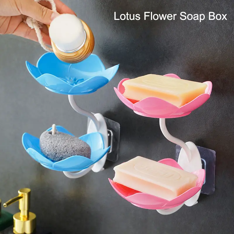 Hộp Xà Phòng Hoa Sen, Thiết Kế Sáng Tạo, Khay Phục Vụ 2 Tầng, Giá Để Đồ Dùng, Khay Treo Tường Hút, Giá Để Đĩa Xà Phòng Hoa, Giá Để Xà Phòng