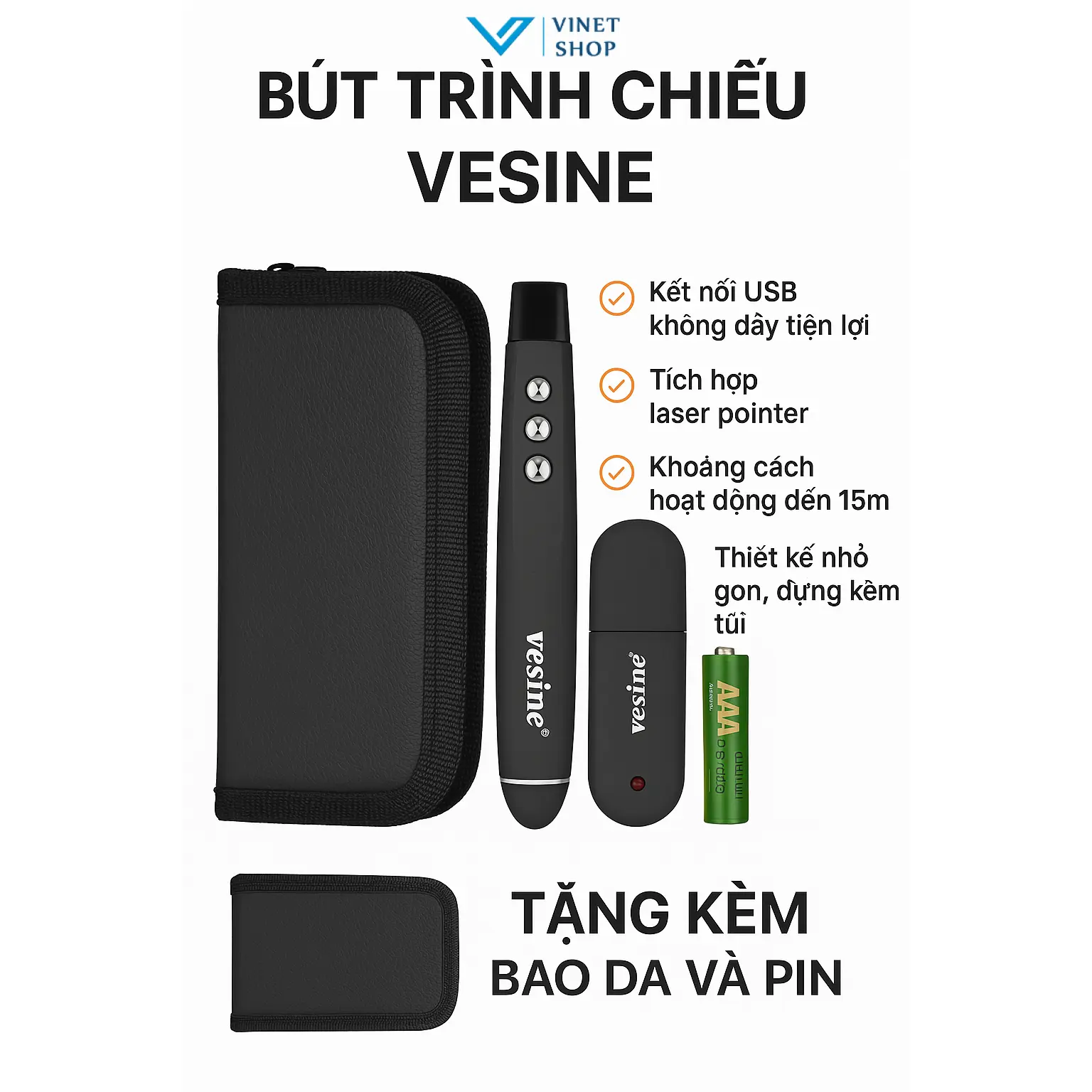 Bút trình chiếu powerpoint chỉ Lazer thuyết trình chiếu Slide không dây 2.4Ghz điều khiển từ xa