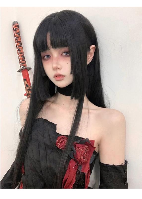 Product Introduction of Princess Cut Wig Headgear Female Long Hair Japanese Style Ji Hair Black Long Straight Hair Lolita Two Sliced Jellyfish Head 2